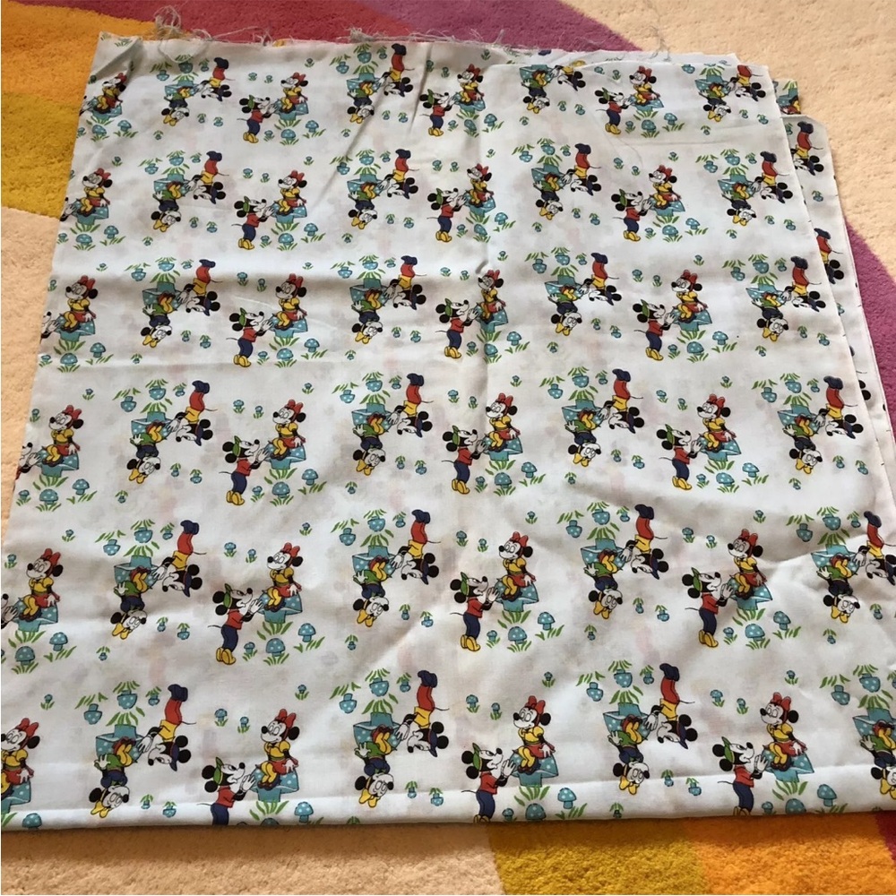 RARE Vintage Blue Walt Disney Mickey Minnie Mouse Mushroom Fabric